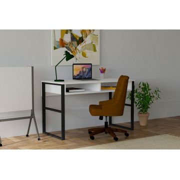 Birou, Puqa Design, Misto, 120 x 72 x 60 cm, pal melaminat/metal, alb/negru