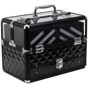 Homcom Valiza Make Up Profesionala cu Truse Detasabile Rama din Aluminiu 30x18.5x22cm
