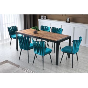 Masa dining extensibila, Nmobb, Silva Atlantic, 120/187 x 75 x 74 cm, pal melaminat, maro/negru