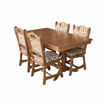 Set masa extensibila EUROPA dreptunghiulara cu 4 scaune FLANDER stofa print 05, lemn masiv, stejar, 160 240x90x70 cm