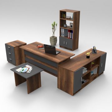 Set mobilier pentru camera de studiu, 5 piese, Locelso, VO15 - BA, pal melaminat, maro/antracit