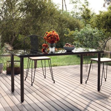 vidaXL Masă de grădină, negru, 160x80x74 cm, oțel & sticlă securizată