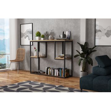 Consola din lemn de stejar si metal, Pumas Natural / Negru, l100xA30xH80 cm