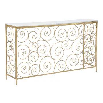 Consola din metal si marmura, Spiral Alb / Auriu, l140xA36xH82 cm