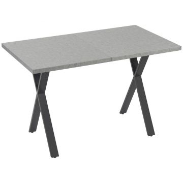 Masa pentru 4 persoane, efect piatra cu picioare in X, MDF si otel, 120x70x76cm Gri Negru HOMCOM | Aosom RO