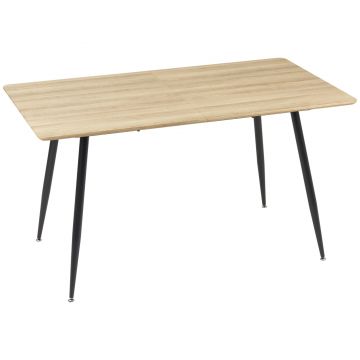 HOMCOM Masa pentru bucatarie pentru 4 persoane, din lemn si cu picioare din otel cu picioruse reglabile, 140x80x76cm, culoare lemn si negru | AOSOM RO