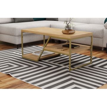 Masa de cafea din lemn de stejar, cu picioare metalice, Ellisa Stejar / Auriu, L100xl50xH45 cm
