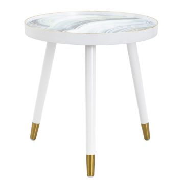 Masa de cafea din MDF, plastic si metal Marble Round Alb / Multicolor, Ø50xH48 cm