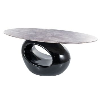 Masa de cafea din sticla si plastic, Enta Gri / Negru, Ø60xH43 cm
