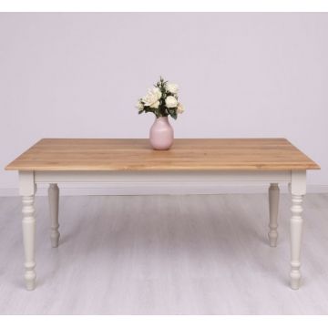 Masa din lemn brad si stejar, Pasy PS623 Alb P004 / Stejar P061, L160xl90xH78 cm