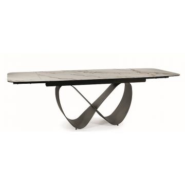 Masa extensibila din sticla, ceramica si metal, Infamy Alb / Maro, L160-240xl95xH76 cm