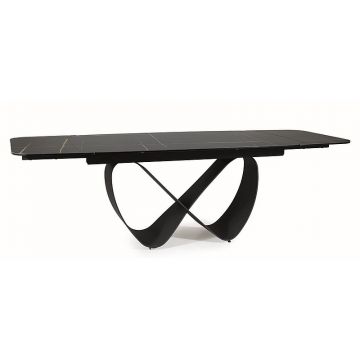 Masa extensibila din sticla, ceramica si metal, Infamy Negru / Negru Mat, L160-240xl95xH76 cm
