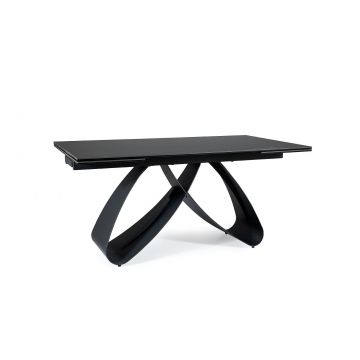 Masa extensibila din sticla, ceramica si metal, Sahara Negru / Negru Mat, L160-240xl90xH76 cm