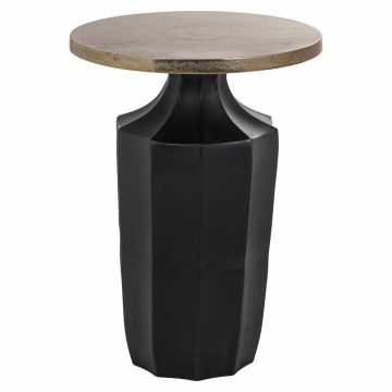 Masuta de colt Rotunda din Aluminiu Auriu/Negru D36xH48cm Evie Richmond Interiors