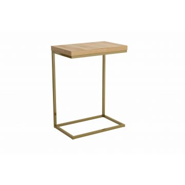 Masuta suport telefon din lemn de stejar si metal, Norisa Natural / Auriu, L51xl31xH66 cm