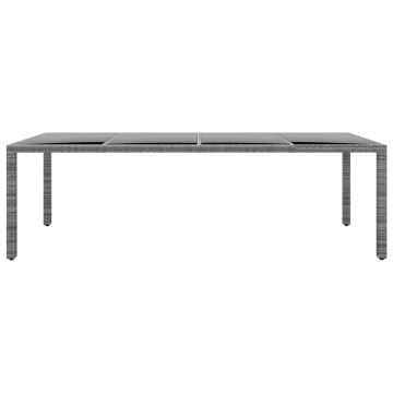 vidaXL Masă de grădină gri 250x100x75 cm sticlă securizată/poliratan