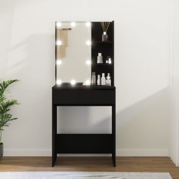 vidaXL Masă de toaletă cu LED, negru, 60x40x140 cm