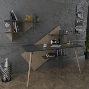 Birou, Lagomood, Lagomood Rüzgar, 140x60x123 cm, Antracit / Stejar