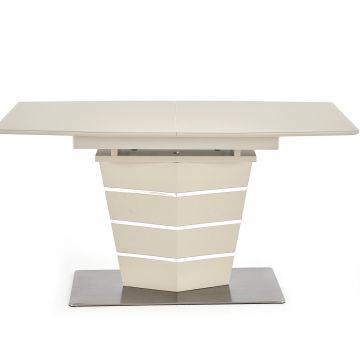Masa extensibila din sticla, MDF si metal, Sorena Bej, L140-180xl80xH76 cm