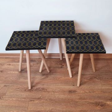 Set masute 3 piese, Leona, 3SHP154, Negru