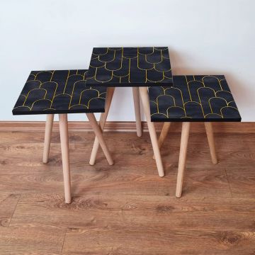 Set masute 3 piese, Leona, 3SHP155, Negru