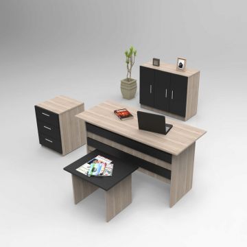 Set mobilier de birou, Locelso, VO12, Stejar / Negru