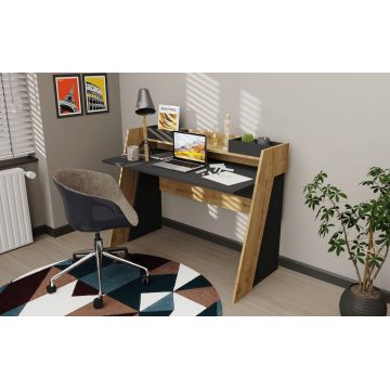 Birou, Retricy, Broklyn, 123.6x59.6x93.4 cm, PAL, Antracit / Stejar
