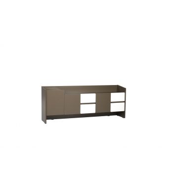 Comoda din pal si metal, cu 3 usi si 4 sertare, Plex Grej / Alb, l200xA44xH81 cm