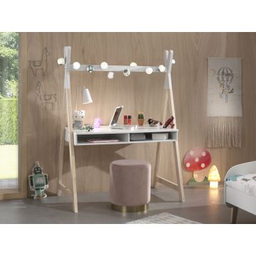 Masa de birou din lemn de pin si MDF, pentru copii Kiddy Tipi Alb / Natural, L116xl74,8xH159,6 cm