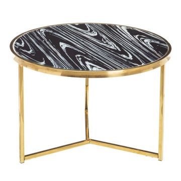 Masuta de cafea rotunda din sticla securizata si Metal Negru/Auriu D62xH43cm