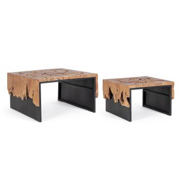 Set 2 masute de cafea Grenada, Bizzotto, 80 x 80 x 45 cm, lemn de tec, design unicat