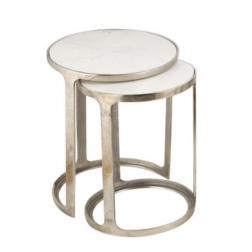 Set 2 masute de cafea Janira Round, Bizzotto, 46x56 cm, aluminiu/marmura