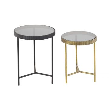 Set 2 masute de cafea Yamir Round, Bizzotto,  40x56 cm, otel/sticla temperata, negru/auriu