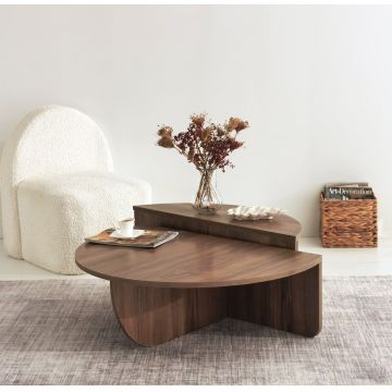 Set 2 mese de cafea din pal, Podium Nuc, L90xl60xH30 cm / L85xl30xH35 cm
