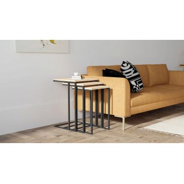 Set masute 3 piese, Puqa Design, Roma, PAL, Safir / Negru
