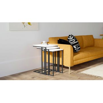 Set masute 3 piese, Puqa Design, Venedik, PAL, Alb/Negru