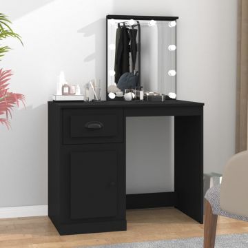 vidaXL Masă de toaletă cu LED, negru, 90x50x132,5 cm, lemn prelucrat