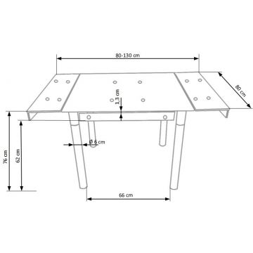 Masa extensibila Kent sticla gri deschis - L80/130xl80xh76 cm