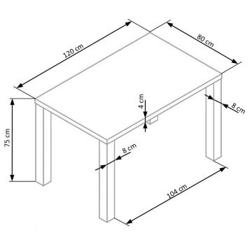 Masa extensibila Ronald 120 mdf alba - L120/160xl80xh75 cm