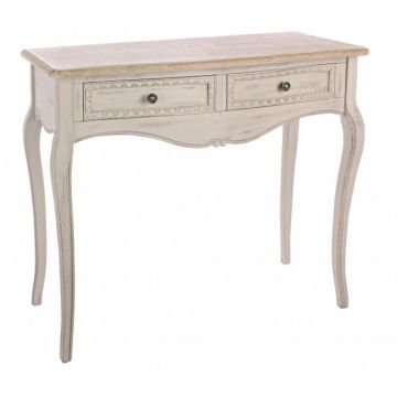 Consola din lemn de Paulownia si MDF, cu 2 sertare Clarisse Ivoir, l90xA40xH80 cm
