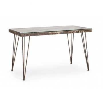 Masa de birou din MDF, sticla si metal Atlantide, L130xl65xH75 cm