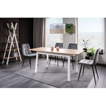 Masa extensibila cu blat din PAL nunata stejar artizanal cu picioare din PAL Alb L124-168cm Ikar