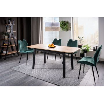 Masa extensibila cu blat din PAL nunata stejar artizanal cu picioare din PAL Negru L124-168cm Ikar
