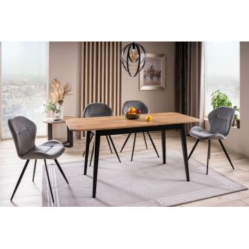 Masa extensibila cu blat din PAL nunata stejar wotan cu picioare din Lemn de fag Negru L120-160cm Gusto