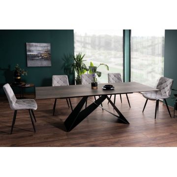 Masa extensibila cu blat din Sticla securizata cu efect de de lemn si picioare din Metal Negru L160x240cm Westin