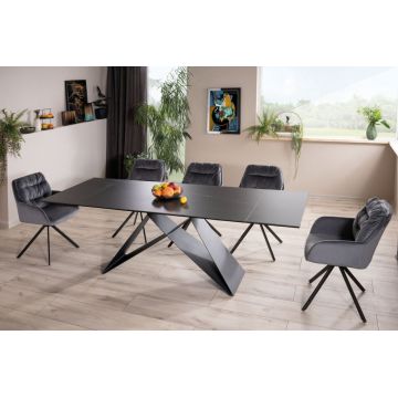 Masa extensibila cu blat din Sticla securizata Negru cu picioare din Metal Negru L160x240cm Westin