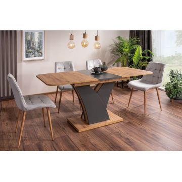 Masa extensibila cu blat si picioare din PAL nuanta stejar wotan si Gri antracit L140-180cm Divani
