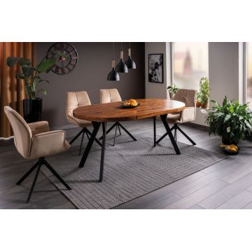 Masa rotunda extensibila cu blat din PAL cu efect de lemn de palisandru cu picioare din Metal Negru L100-168cm Medan