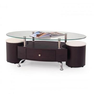 Masuta de cafea STELLA cu tabureti, wenge, 120x65x44 cm