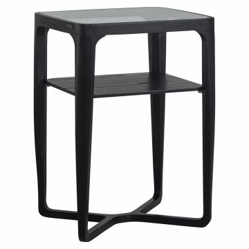Masuta de colt Dreptunghiulara din Sticla securizata si Furnir de frasin Transparent/Negru L41xH55cm Monfort Richmond Interiors